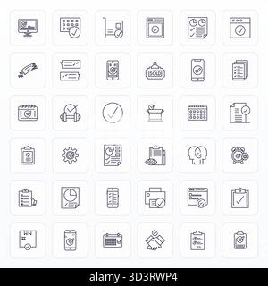 Ein vielseitiger Satz von 36 Bold Line Display Perfect Vektorsymbolen mit Fokus auf Vollendung, geliefert im gestochen scharfen Format 64x64, ideal für mobile und Web applicatio Stock Vektor