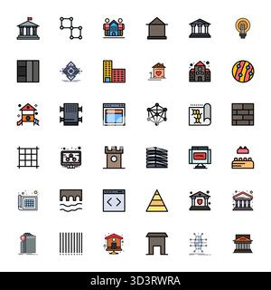 Innovatives Paket mit 36 Vektorsymbolen rund um die Struktur, das Liniendesign im bearbeitbaren Format 256 x 256 für moderne digitale Lösungen präsentiert. Stock Vektor