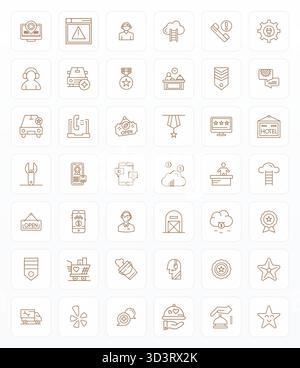 Eine übersichtliche Sammlung von 42 Vektorsymbolen mit fetten Linien, die Service darstellen, im hochauflösenden Detailformat für moderne Dashboards und int entwickelt Stock Vektor