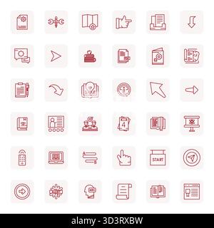 Professionelle Sammlung von 36 Vektorsymbolen mit normaler Fettumrandung, die eine Anleitung darstellen, gefertigt mit 256 x 256 Display, perfekter Präzision für die hno Stock Vektor
