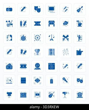 Umfassendes Paket mit 42 Vektorsymbolen im Glyph-Design für Show, in gestochen scharfer Qualität mit 256 x 256 PIXELN. Stock Vektor