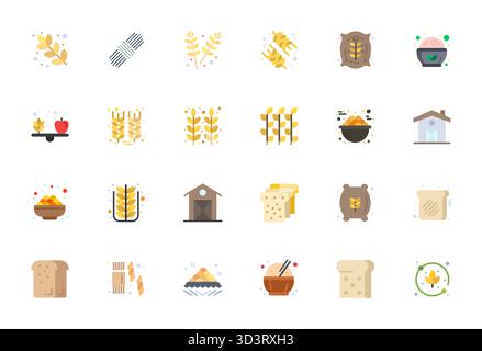 Erweiterte Sammlung von 24 Pixel optimierten Vektorsymbolen, inspiriert von Grain, in Flat mit 128x128-Optimierung für überragende visuelle Leistung. Stock Vektor