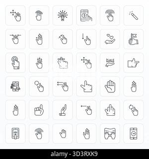 Exklusive Kollektion von 36 Bold Line Vektor-Symbolen für Gesture, entwickelt mit einer editierbaren Auflösung von 128x128 für erstklassige Markenerlebnisse. Stock Vektor