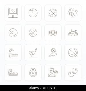Essential Pack mit 16 Detail Enhanced Vector Icons für Sport im Thin Line-Format, Größe 128x128 für optimale Leistung und Skalierbarkeit. Stock Vektor