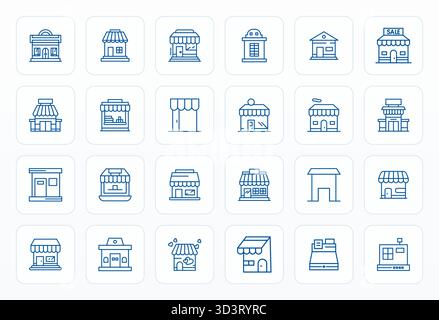 Optimierter Satz von 24 Vektorsymbolen für kleine Unternehmen in Bold Line-Ästhetik, mit 128x128 Pixel ausgerichteter Auflösung für nahtlose Benutzererfahrungen Stock Vektor