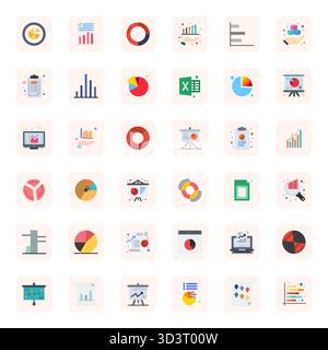 Unverwechselbare 36er-Pack Display Perfect Vector Icons inspiriert von Business Data, gefertigt im flachen Format bei 256 x 256 für unvergessliche Markenerlebnisse. Stock Vektor