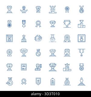 Strategisches Paket mit 36 Vektorsymbolen, die die Medaille im Format Bold Line darstellen, optimiert mit Retina Ready bearbeitbarer Qualität für professionelle Arbeit Stock Vektor
