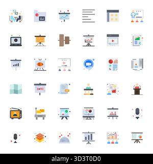 Erstklassige Sammlung von 36 flachen Vektorsymbolen für die Präsentation, akribisch gefertigt in einer perfekten Auflösung von 128x128 PIXELN für überragende visuelle Wirkung. Stock Vektor