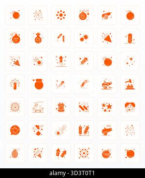 Vektorpaket mit 42 Glyph-PIXELN perfekte Symbole, inspiriert von Explosionen, geliefert in Retina Ready Auflösung, ideal für skalierbare und kreative Designarbeiten. Stock Vektor