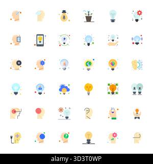 Sorgfältig gefertigte 36 flache Vektorsymbole zum Denken, geliefert in 64x64 Grid-angepasster Qualität für kompromisslose Designstandards. Stock Vektor
