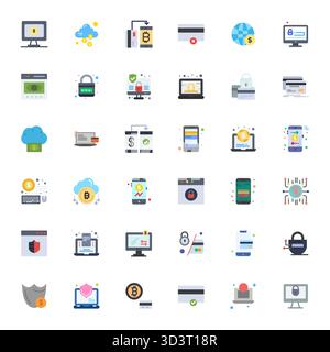 Zukunftsweisendes Paket mit 36 Vektorsymbolen rund um das Online-Banking mit flachem Design und Retina Ready Detail verbesserte Klarheit für innovative Nutzung Stock Vektor