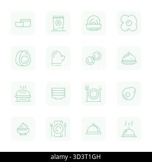 Leistungsstarke Sammlung von 16 Thin Outline-Vektorsymbolen für Dishware, entwickelt mit 256 x 256 Grid-angepasster Auflösung für optimale Benutzeroberfläche DE Stock Vektor