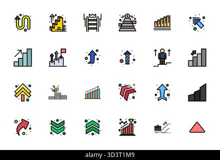 Innovatives Paket mit 24 Vektorsymbolen rund um die Eskalation mit flachem Liniendesign im Format 256 x 256 Display, perfekt für moderne digitale s Stock Vektor