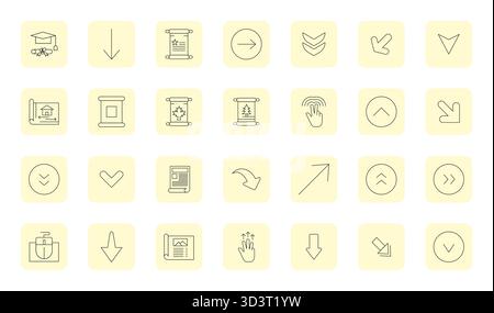 Ein vielseitiger Satz von 28 Pixel ausgerichteten Vektorsymbolen mit dünner Kontur, die auf Scroll fokussiert sind, im gestochen scharfen Format 256 x 256, ideal für mobile und Web-anwendungen Stock Vektor