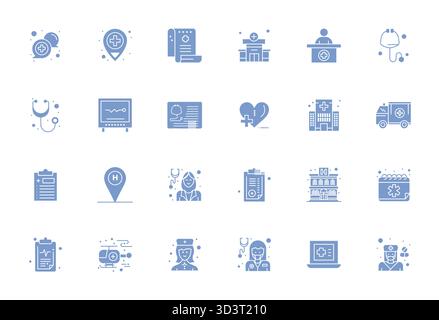 Meisterhaft gestaltete 24 Vektorsymbole, die den Arzt in gefülltem Design darstellen, mit einer Auflösung von 64x64 Rastermaß für außergewöhnliche visuelle Qualität. Stock Vektor