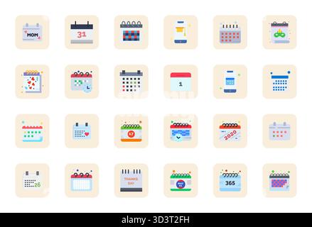 Leistungsstarke Sammlung von 24 flachen Vektorsymbolen für Event Planner, entwickelt mit 256 x 256 Rasterauflösung für optimale Benutzeroberflächengestaltung Stock Vektor