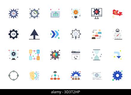 Optimierter Satz von 24 Vektorsymbolen für Prozess in flacher Ästhetik, mit 256 x 256 Display perfekte Auflösung für nahtlose Benutzererfahrungen. Stock Vektor