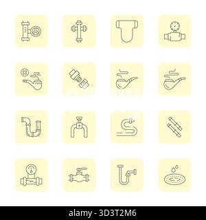 Perfekt ausbalancierte 16 dünne Konturdetails verbesserte Vektorsymbole für Rohre, Größe bei Retina bereit für harmonische Integration in digitale Designprojekte. Stock Vektor