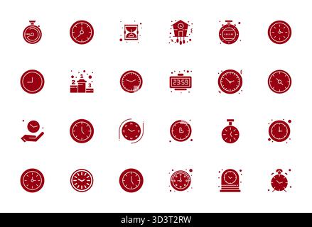 Ein dynamischer Satz von 24 Vektorsymbolen in gefüllter Form, speziell für die Sekunde mit 128x128-Display, perfekt für digitale Produkte geeignet. Stock Vektor