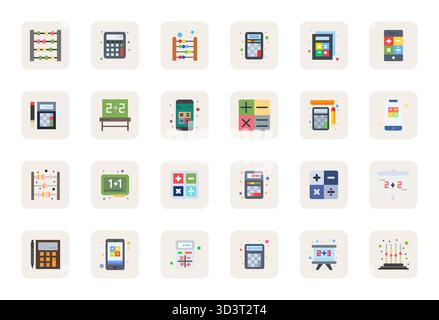 Kunstvoll gestaltete 24 Flat PIXEL Perfect Vektorsymbole für Arithmetik, geliefert im Format 256 x 256 für konsistente visuelle Exzellenz. Stock Vektor