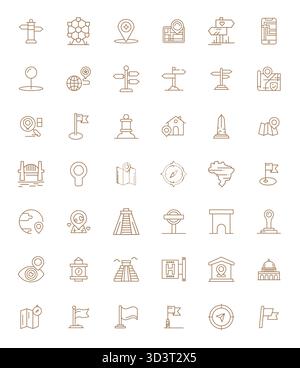 Strategisches Paket mit 42 Vektorsymbolen, die Landmarken im Format Fett darstellen, optimiert mit editierbarer High Resolution-Qualität für Profis Stock Vektor