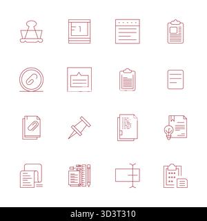 Meisterhaft erstellte 16 Vektorsymbole, die Büroklammern im Thin Line-Design darstellen, mit einer optimierten Auflösung von 256 x 256 Pixeln für außergewöhnliche visuelle Qualität Stock Vektor