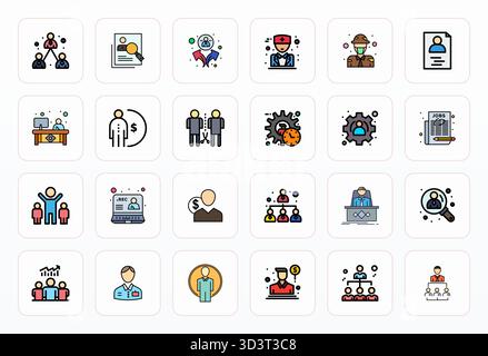 Entdecken Sie ein Set von 24 gefüllten Linien-Vektorsymbolen, die speziell für das Thema Personal entwickelt wurden und hochauflösende Pixel-ausgerichtete Designs bieten, die ideal für moderne UI/UX geeignet sind Stock Vektor