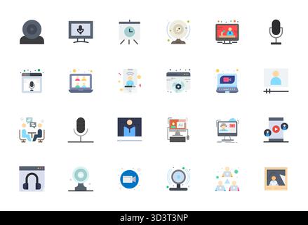 Exklusive Sammlung von 24 flachen Vektorsymbolen für Online Meeting, entwickelt mit 64x64 Detail Enhanced Resolution für erstklassige Markenerlebnisse. Stock Vektor