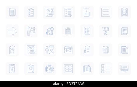 Ein vielseitiger Satz von 28 erweiterten Vektorsymbolen für dünne Konturdetails mit Fokus auf Aufgaben, geliefert in gestochen scharfem Retina Ready-Format, ideal für mobile Anwendungen und Web-Anwendungen Stock Vektor