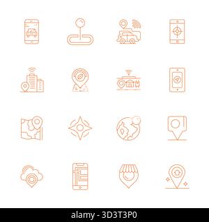 Zukunftsweisendes Paket mit 16 Vektorsymbolen rund um die Geolokation, das Thin Line-Design mit 64x64-Details zeigt verbesserte Klarheit für innovative Benutzerinhalte Stock Vektor