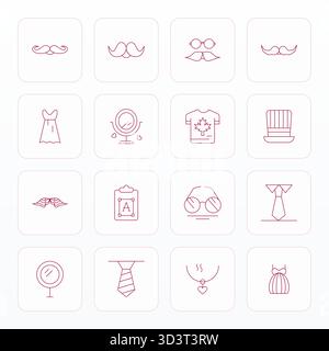 Entsperren Sie 16 bearbeitbare Thin Line-Vektorsymbole, die von Style inspiriert sind und im Format 256 x 256 für eine fehlerfreie Anzeige auf allen Geräten optimiert sind. Stock Vektor