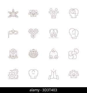 Perfekt ausbalancierte 16 Thin Line Grid-Vektorsymbole für Synergy, die bei Retina für eine harmonische Integration in digitale Designprojekte geeignet sind. Stock Vektor