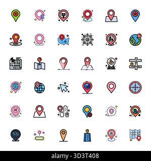 Hochleistungsfähige Sammlung von 36 zeilengefüllten Vektorsymbolen für Point, entwickelt mit editierbarer Auflösung in hoher Auflösung für optimale Benutzeroberfläche d Stock Vektor