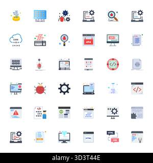 Branchenführende Packung mit 36 Vektorsymbolen für Code mit flachem Gitter, Größe 128x128 für optimales Rendering und hervorragende Benutzeroberflächen. Stock Vektor