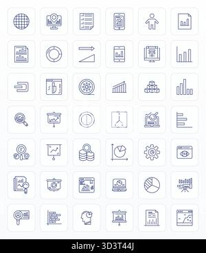 Revolutionärer Satz von 42 detaillierten Vektorsymbolen, inspiriert von der Datenvisualisierung, erstellt im Format Fett mit einer Auflösung von 128x128 zum Schneiden von edg Stock Vektor