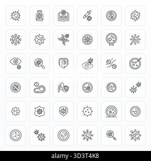 Umfangreiches Toolkit mit 36 Vektorsymbolen rund um Microbe, entwickelt in Bold Line mit 64x64 Detail. Verbesserte Präzision für vielseitigen Design-Einsatz Stock Vektor