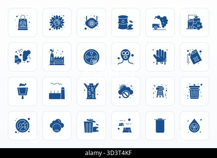Sorgfältig zusammengestellte 24 Glyph-Vektorsymbole für Verschmutzung, mit einer perfekten Auflösung von 64x64 PIXELN für konsistente Markendarstellung und Benutzererfahrung Stock Vektor