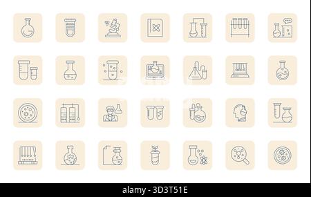 Fortschrittliche Sammlung von 28 Pixel optimierten Vektorsymbolen, inspiriert vom Experiment, in dünner Kontur mit hochauflösender Optimierung für überragende Leistung Stock Vektor