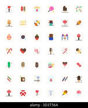 Umfassendes Toolkit mit 42 Vektorsymbolen rund um Candy, entwickelt in Flat mit 64x64 Display, perfekter Präzision für vielseitige Designanwendungen Stock Vektor