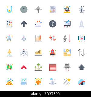 Sorgfältig gefertigte 36 flache Vektorsymbole für Aufsteigend, geliefert in 256 x 256 Gitterqualität für kompromisslose Designstandards. Stock Vektor