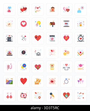 Strategisches Paket mit 42 Vektorsymbolen, die Liebe im Flat-Format darstellen, optimiert mit optimierter Retina Ready Pixel-Qualität für professionelles Arbeiten Stock Vektor