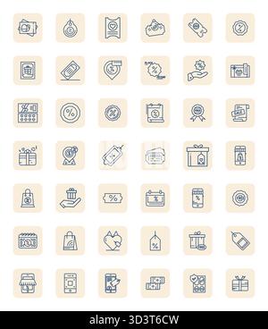 Revolutionärer Satz von 42 Pixel optimierten Vektorsymbolen, inspiriert von Coupon, erstellt im regulären Fett-Outline-Format mit einer Auflösung von 128x128 für modernste Entwicklungen Stock Vektor