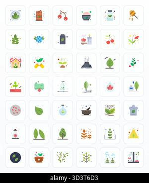 Exklusive Sammlung von 42 flachen Vektorsymbolen für Natural, entwickelt mit der perfekten Auflösung von Retina Ready PIXELN für erstklassige Markenerlebnisse. Stock Vektor