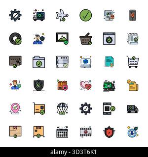 Umfassendes Toolkit mit 36 Vektorsymbolen, die sich um bestätigte, in Reihe entwickelte Vektorsymbole mit 256 x 256 Pixel ausgerichteter Präzision für vielseitiges Design A drehen Stock Vektor