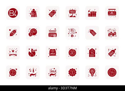 Innovatives Paket mit 24 Vektorsymbolen rund um Clearance Sale, das gefüllte Design im Retina Ready Pixel-ausgerichteten Format für moderne digitale Solu zeigt Stock Vektor