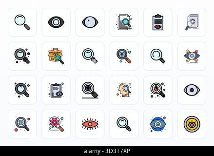 Sorgfältig kuratierte 24 gefüllte Linien-Vektorsymbole zur Überprüfung, mit einer perfekten Auflösung von 256 x 256 PIXELN für konsistente Markendarstellung und Benutzer Stock Vektor