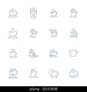 Zukunftsweisendes Paket mit 16 Vektorsymbolen rund um das Morgengetränk mit Thin Line-Design und hochauflösender, pixelorientierter Klarheit für innovatives Design Stock Vektor