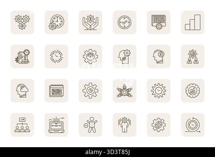 Ausgeklügeltes Paket aus 24 Vektorsymbolen mit normaler Fettumrandung für Produktivität, entwickelt mit einer optimierten Klarheit von 256 x 256 Pixeln für professionelle Anwendungen Stock Vektor