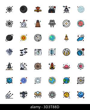 Umfassendes Paket mit 42 Vektorsymbolen im Line-gefüllten Design für Orbit, in gestochen scharfer, hochauflösender Pixelausrichtung. Stock Vektor