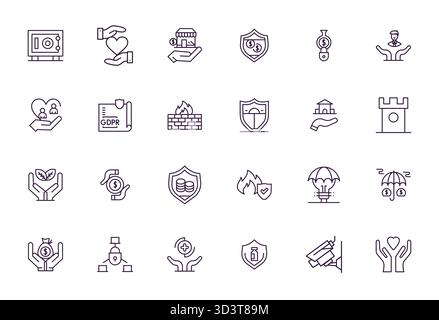 Raffiniertes Paket mit 24 Vektorsymbolen in fettgedruckter Linie zur Absicherung, optimiert mit hochauflösender Pixelausrichtung für elegante und funktionale d Stock Vektor